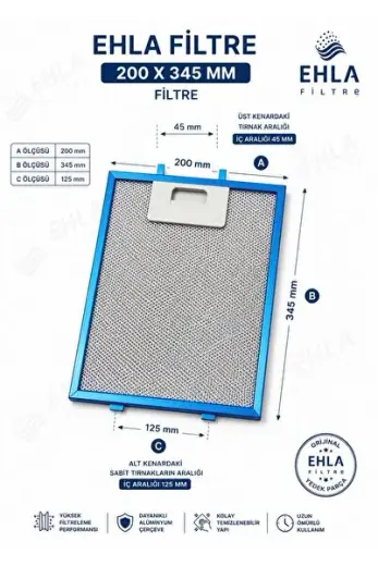 20 Cm X 34,5 Cm. Esty 3420 Davlumbaz Filtresi