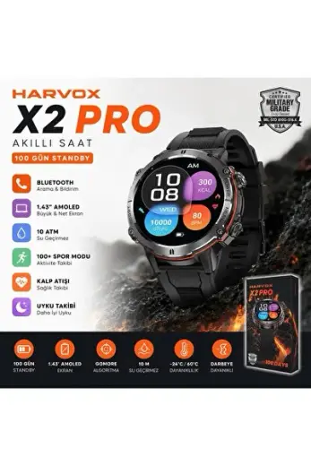HARVOX X2 PRO TANK AKILLI SAAT BİLDİRİM GÖRME iPHONE VE ANDROİD UYUMLU 100 GÜN ŞARJ AKILLI SAAT