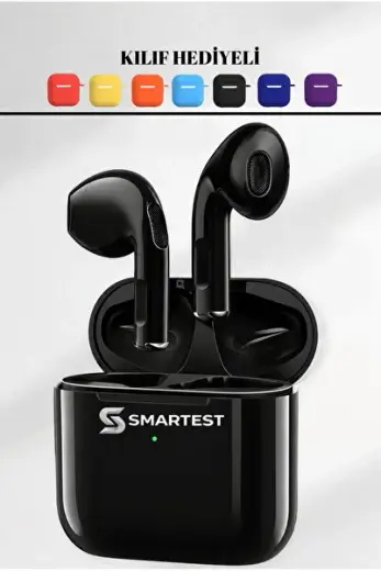 Siyah Ios Android Uyumlu Kablosuz Bluetooth Kulaklık Karışık Renk Kılıf Hediyeli