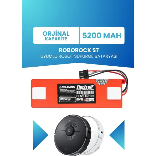 Electroll Roborock S7 Uyumlu Batarya (ORJİNAL KAPASİTE) 5200 mah Pil Kutulu Robot Süpürge Bataryası Değişimi