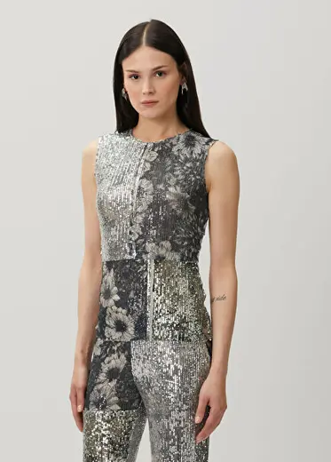 Silver Payetli Patchwork Bluz