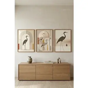 Tontilika Modern Doğal Kuş Sanatı 3’lü Ahşap Çerçeveli Tablo Seti 50 x 70 cm