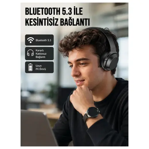 Masa Dostu Siyah Kablosuz Bluetooth Kulaklık 300 Mah Hızlı Şarj Katlanabilir Pedli Yeni Nesil Tdms-07