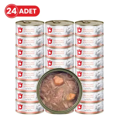 Petlebi Sos İçinde Fileto Taze Ton Balıklı ve Somonlu Kedi Konservesi 70gr (24 Adet)
