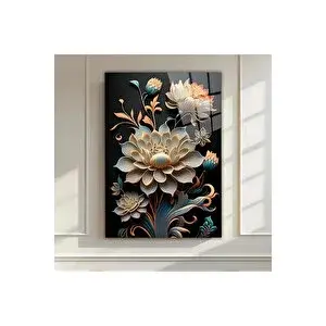Mgi Design Luxury Floral Harmony – Cam Tablo | Lüks Modern Dekorasyon Temalı Dekoratif Duvar Tablosu, Salon, Ev Ve Ofis Dekoru, 30x45 cm