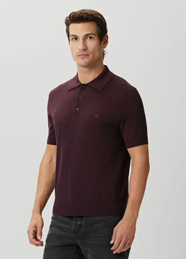 Bordo Kısa Kollu Yün Polo Triko