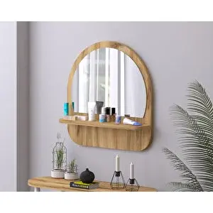 Tarz Design 58 Cm Oval Raflı Safir Meşe Antre Hol Koridor Duvar Salon Mutfak Banyo Ofis Makyaj Aynası