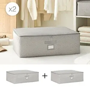 Ocean Home Textile 2'li Büyük Boy Gri Balıksırtı Baza Altı Hurç Set 62 X 46 X 22 Cm