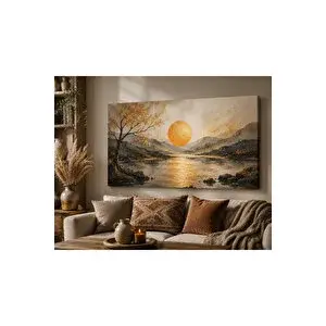 Mgi Design Premium Turuncu Güneş Ve Sonbahar Ağacı Kanvas Tablo – Dağ Gölü Modern Manzara Dekoratif Duvar Sanatı | Modern Duvar Dekoru | Salon, Yatak Odası Ve Ofis İçin | Sanatsal Ev Dekorasyonu 35x50 cm