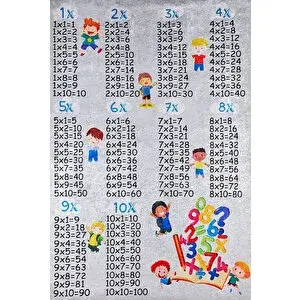 Çocuk Halısı Ve Bebek Halısı Yıkanabilir Kaymaz Taban Eğitici Sayılar Gri Dijital Baskı Halı Hc022 80x150 cm