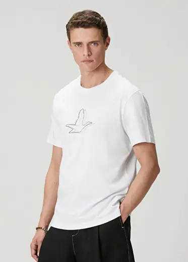 Relax Fit Beyaz Kaz Artwork T-shirt