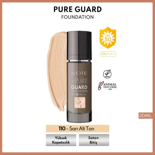 Note Pure Guard Foundation Fondöten 110 Sarı Alt Ton