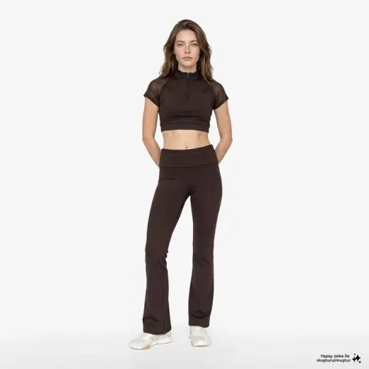 Under Armour Meridian Rib Foldover Flare Kadın Kahverengi Antrenman Tayt
