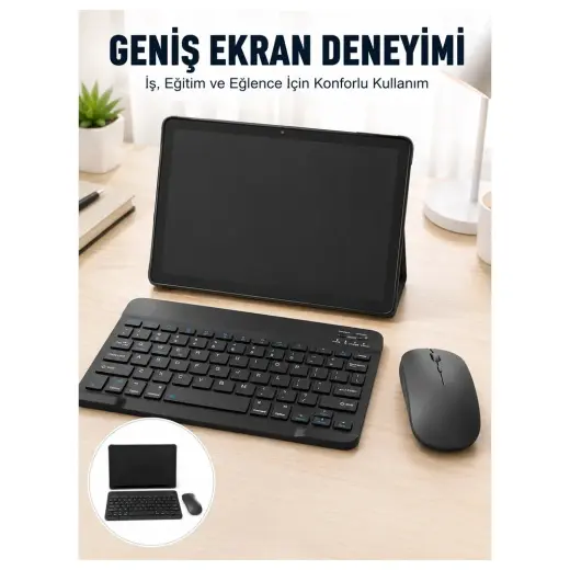 Çetiner Group® Android Işletim Sistemli Sım Kart Girişli Tablet Bluetooth Klavye Mouse Seti Mobil Internet Destekli