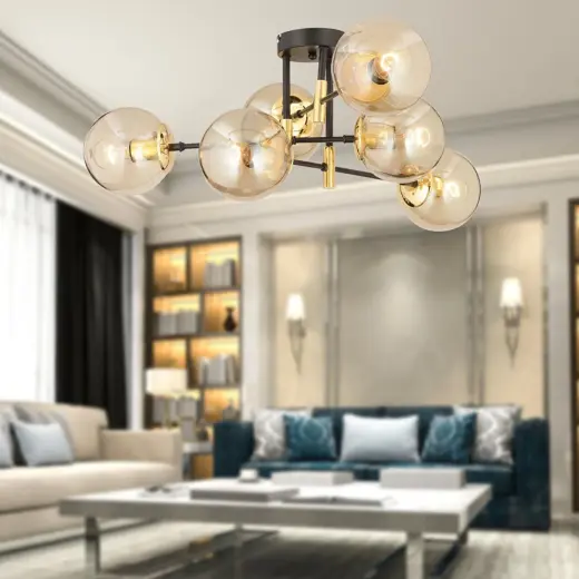 Apliqa Maral 6lı Siyah Gold Bal Camlı Modern Genç Odası Yatak Odası Retro Salon Avize