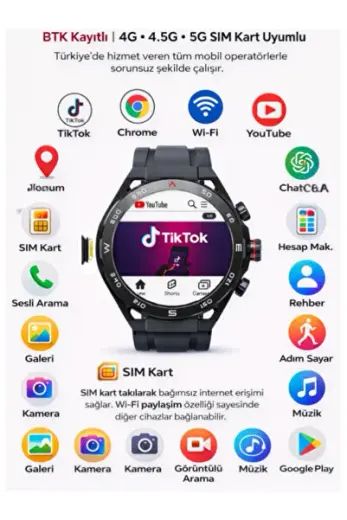 Sosyal Medya Girişli Android Watch 10 Slim Kasa Kameralı Sim Kartlı GPS Akıllı Saat Wifi Mesajlaşma