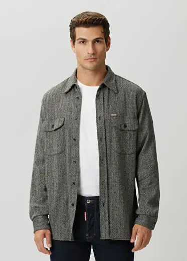 Herringbone Canadian Siyah Beyaz Dış Gömlek