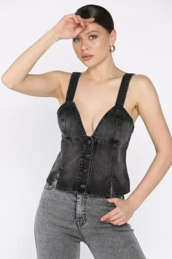 Arkası Korseli Jean Kot Büstiyer