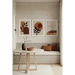 Tontilika Çağdaş Bitkisel Soyutlama 3’lü Ahşap Çerçeveli Tablo Seti 50 x 70 cm