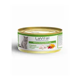 LaVital Tavuklu Kızılcık ve Kadife Çiçekli Kısırlaştırılmış Yetişkin Kedi Konservesi 85gr 2
