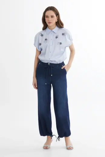 Paçaları Bağlamalı Jean Pantolon