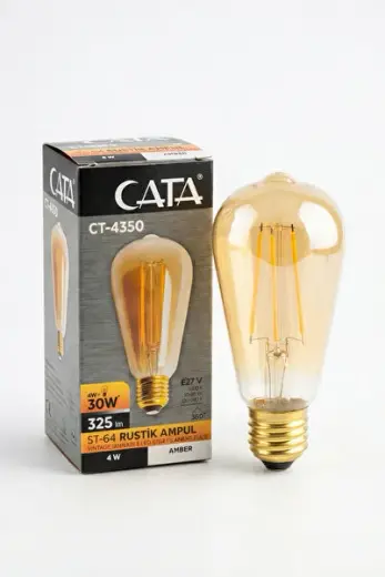 Cata CT-4350 ST64 Rustik LED Ampul 4W E27 Amber (Sarı Işık) Armut Tipi Dim Edilebilir Dekoratif