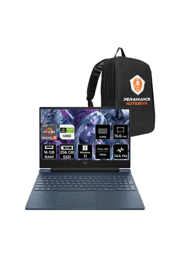 Victus 15 R5 8645HS 16 GB RAM 256 GB SSD RTX4060/8 GB 144Hz 15.6'' FHD W11P Gaming Laptop & ÇANTA