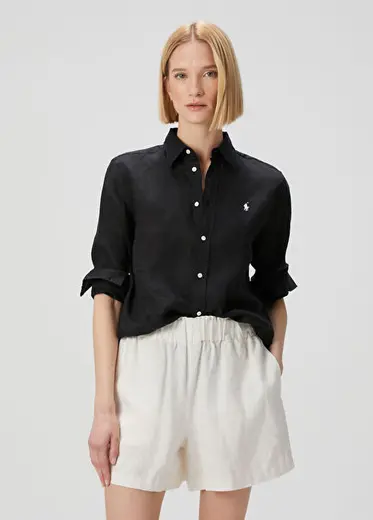 Classic Fit Siyah Keten Gömlek