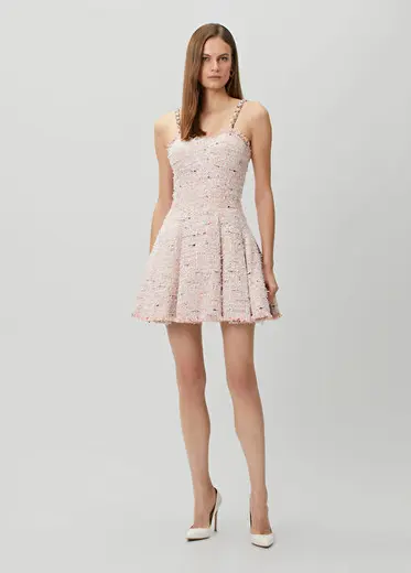 Pembe Mini Tweed Elbise