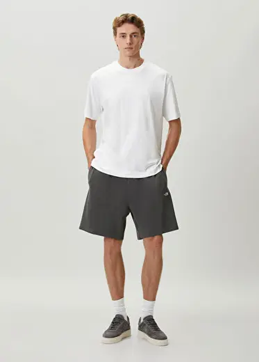 Relaxed Fit Antrasit Beli Kordonlu Şort