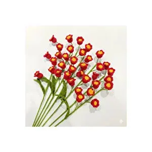 Livava Gelincik Örgü Çiçek, Tek Dal, Kırmızı, 40 Cm Kırmızı