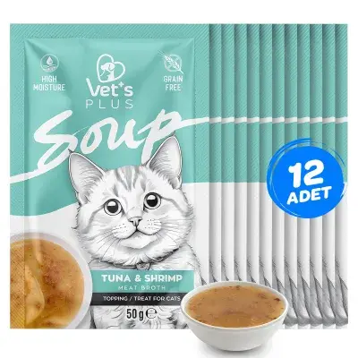 Vet's Plus Ton Balıklı ve Karidesli Tahılsız Kedi Çorbası 50gr (12 Adet)