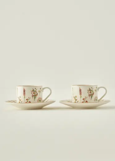 Flores Porselen 2'li Çay Fincanı Seti (180 cc)