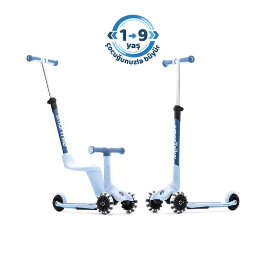 SmarTrike Xtend Mini-Ride 4 Aşamalı Büyüyen Oturaklı Scooter – 1-9 Yaş Katlanabilir LED Tekerlekli - Arctic Blue