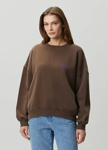 Plizzy Kahverengi Logo Baskılı Sweatshirt