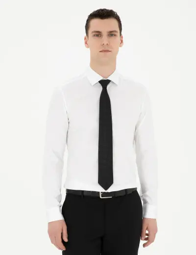Beyaz Likralı Kolay Ütülenebilir Ekstra Slim Fit Basic Gömlek