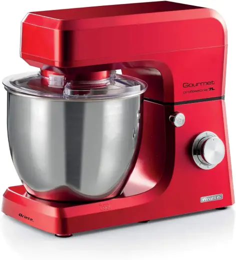 Ariete Gourmet Professional Mutfak Şefi Kırmızı 1598/01-7 Litre Geniş Hazne, Gurme Profesyonel Stand Mikser, Planet Yoğurma Makinesi, 1200 Watt, 6 Hızlı, Darbe Fonksiyonu, Sıçrama Önleyici Kapak