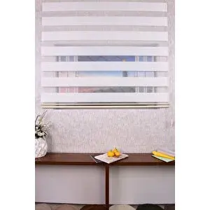 Setekshome Ekru Pliseli Etek Dilimsiz İp Plise Zebra Stor Güneşlik Perde 200x260 cm