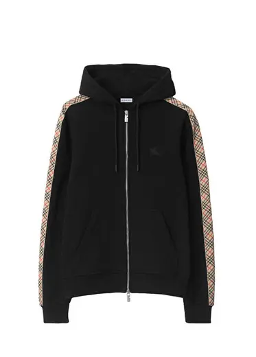 Scott Check Trim Cotton Siyah Kapüşonlu Erkek Sweatshirt