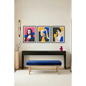 Tontilika Modern Stilize Kadın Portreleri 3’lü Ahşap Çerçeveli Tablo Seti 50 x 70 cm