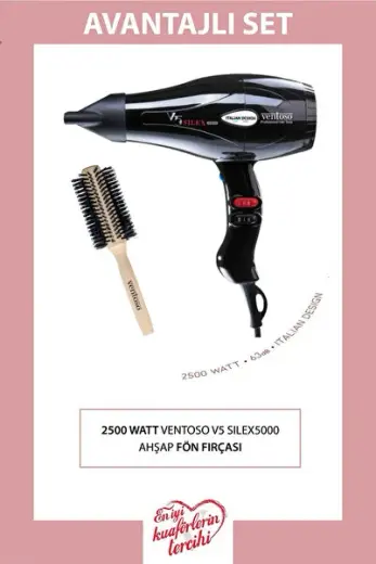 V5 Silex5000 2500 W Profesyonel Fön Makinesi Siyah Ahşap Fön Fırçalı