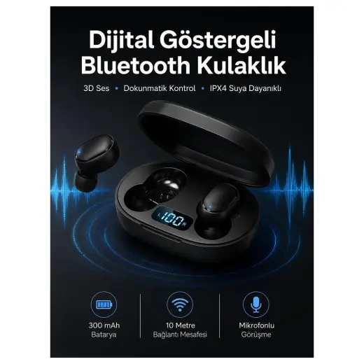 Masa Dostu Ikili Bluetooth Kulaklık Dijital Göstergeli Uzun Pil Ömrü Yüksek Ses Kaliteli Yeni Nesil Tdms-