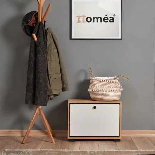 Homea Tek Düşer Kapaklı Ayakkabılık Safir Meşe Beyaz