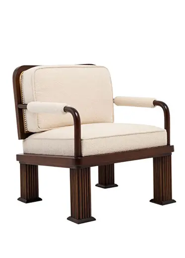Column Chair Bukle Kumaş Kaplı Rattan Detaylı Tekli Koltuk