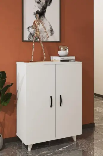 Kzy Mobilya Güney 4 Raflı 2 Kapaklı Çok Amaçlı Dolap Beyaz