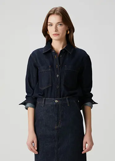 Koyu Lacivert Denim Gömlek