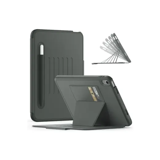 Apple iPad A16 (11. Nesil) 2025 Kartlıklı Multifonksiyonel Manyetik Standlı Kalemlikli Zırhlı Smart Kılıf A3354 A3355