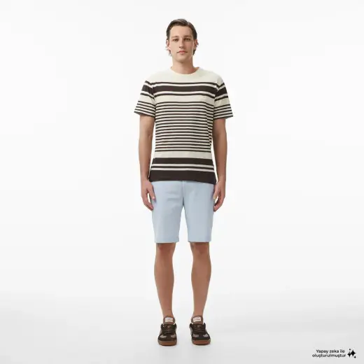 Erkek Tapered Fit Mavi Bermuda Şort