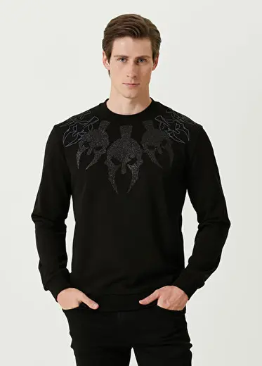 Siyah Yakası Baskılı Sweatshirt