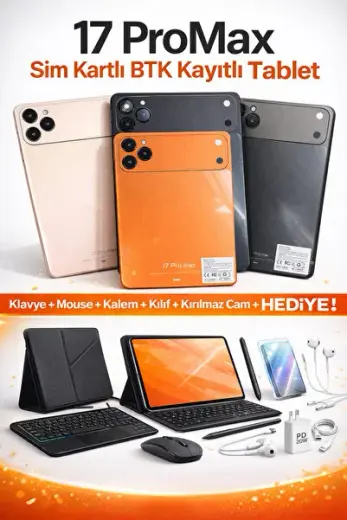17 ProMax SIM Kartlı BTK Kayıtlı Tablet – Klavyeli Full Set Hediyeli